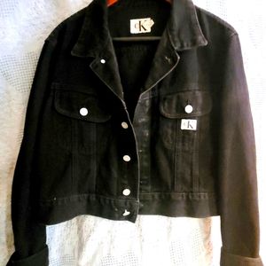 Vintage Calvin Klein  Cropped Black Jean Jacket.  Size Large.  #GenerationX